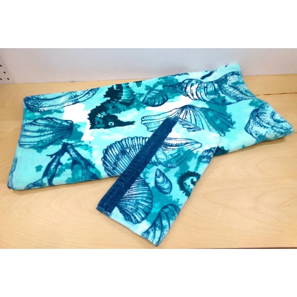 Kassa Fina Coastal Home Collection Bath Towel & Wash Cloth Seahorse‎ Shells